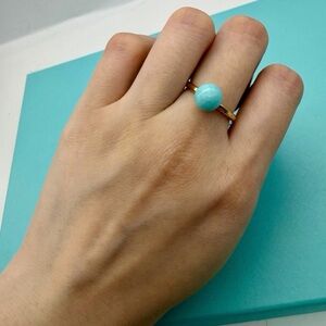 Tiffany & Co. New Size 7 18k Yellow Gold Amazonite 8mm Hardware Ball Ring